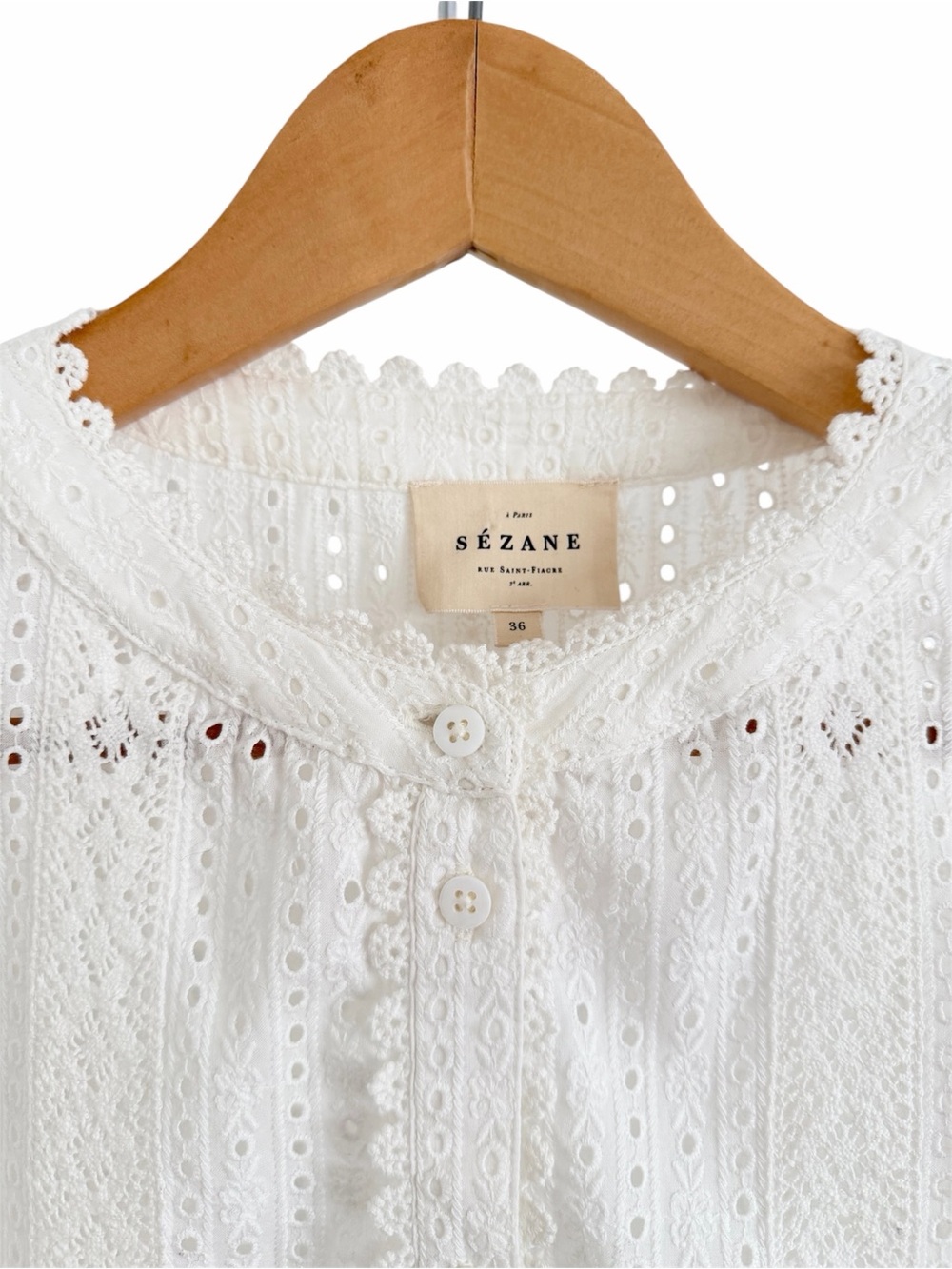 SEZANE Marinette Eyelet Button Down Shirt White Exru - NWOT, 36 / Small / 4 - Picture 6 of 16